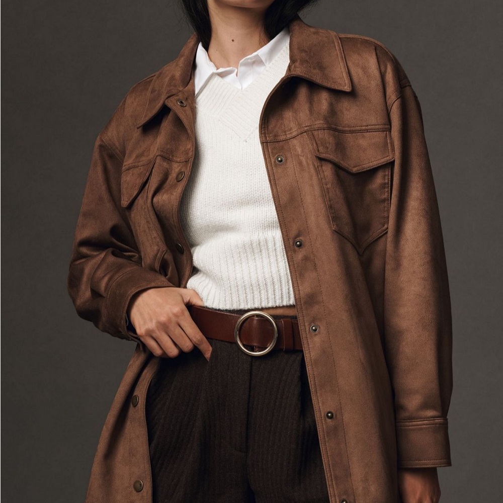 Anthropologie Pilcro The Tillie Relaxed Vegan Suede Shirt Jacket